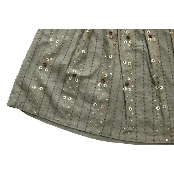 Carole Little Women's Size 8 Olive Green Linen Beaded Sequin Pleated Skirt Boho - Picture 8 of 9